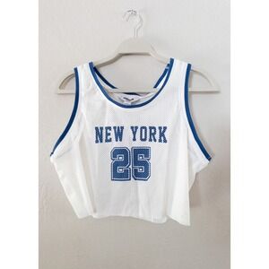RSQ New York 25 Crop Top Mesh‎ Jersey Sleeveless White Blue Medium